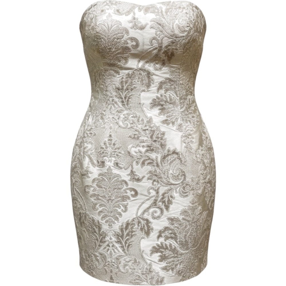 Animale Strapless Brocade Mini Dress Champagne Gold Damask Cocktail Size 38